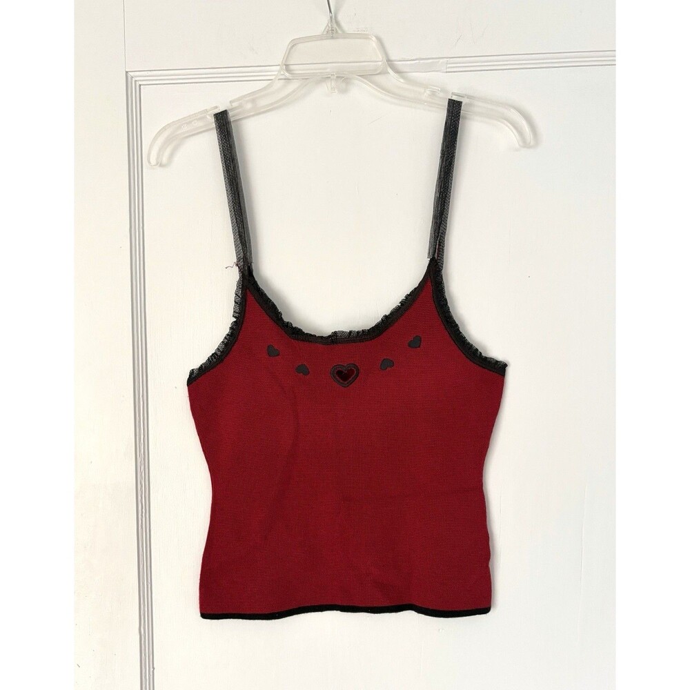NWT Vintage Y2K Charlotte Russe Red Heart Cutout Lace Strap Baby Tank Top Sz L